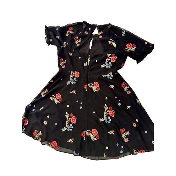 Kensie Black Dress Women's 16 Plus Size Embroidered Floral Chiffon Date Night - Picture 6 of 16